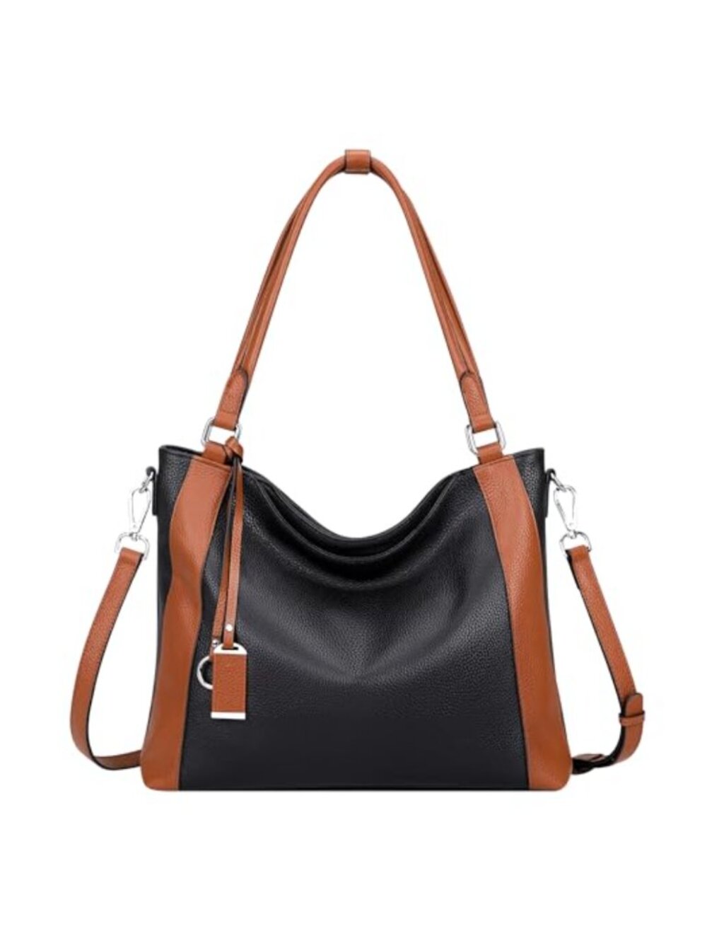Genuine Leather Large Hobo Crossbody Bag Soft Lychee Texture Multi Pocket